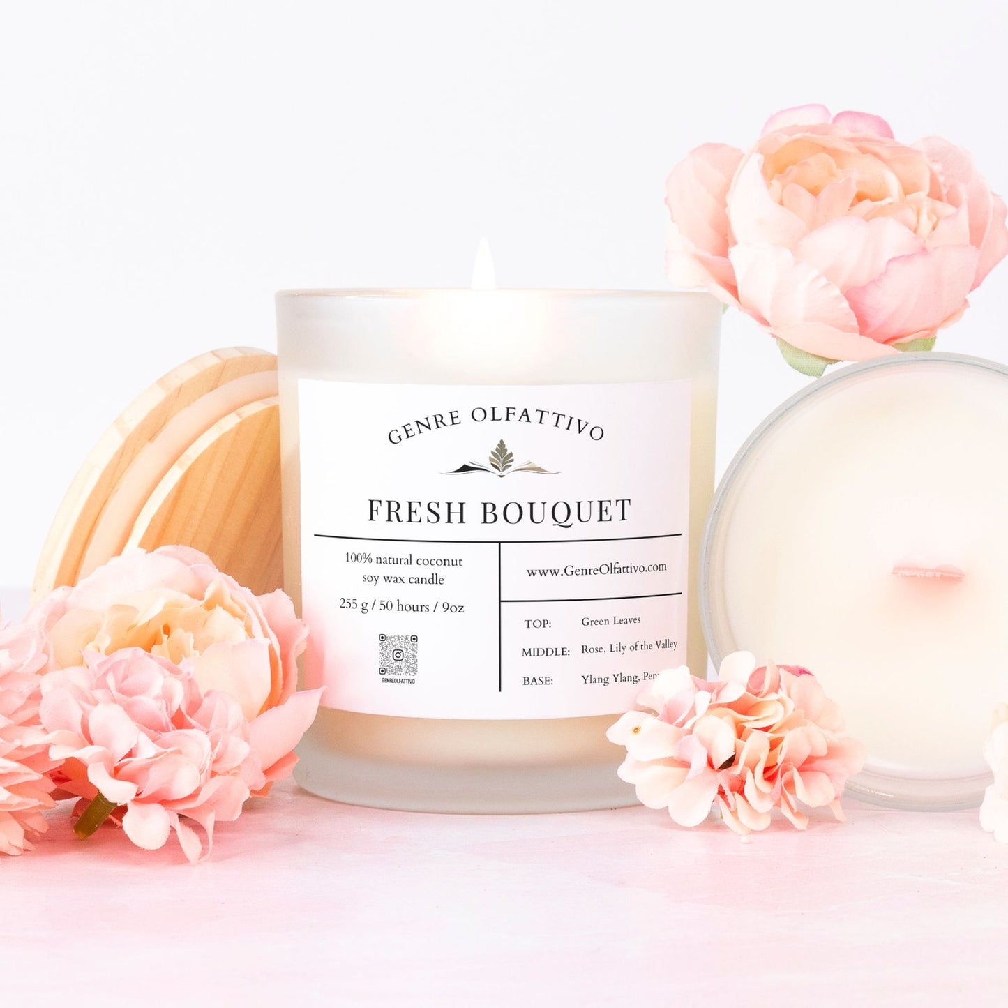 Fresh Bouquet Frosted 11oz Pink Wood Wick Candle