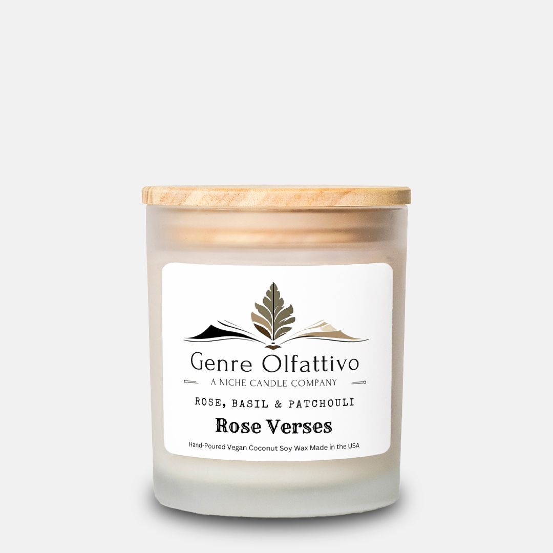 Rose Verses: Basil, Rose & Patchouli Frosted Glass Candle, 11oz